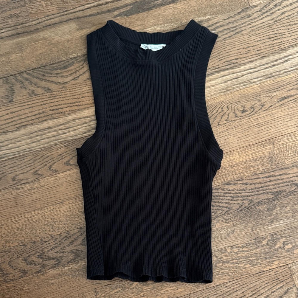 Zara Black High Neck Ribbed Tank
